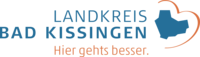 Abbildung Logo Umriss des Landkreises Bad Kissingen mit der Beschriftung in dunkelblau 