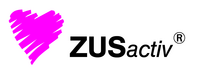 Abbildung Logo mit pinkem Herz und schwarzer Schrift mit ZUS activ